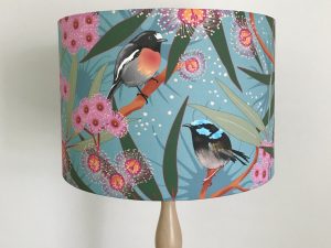 Blue wren and scarlet robin lampshade